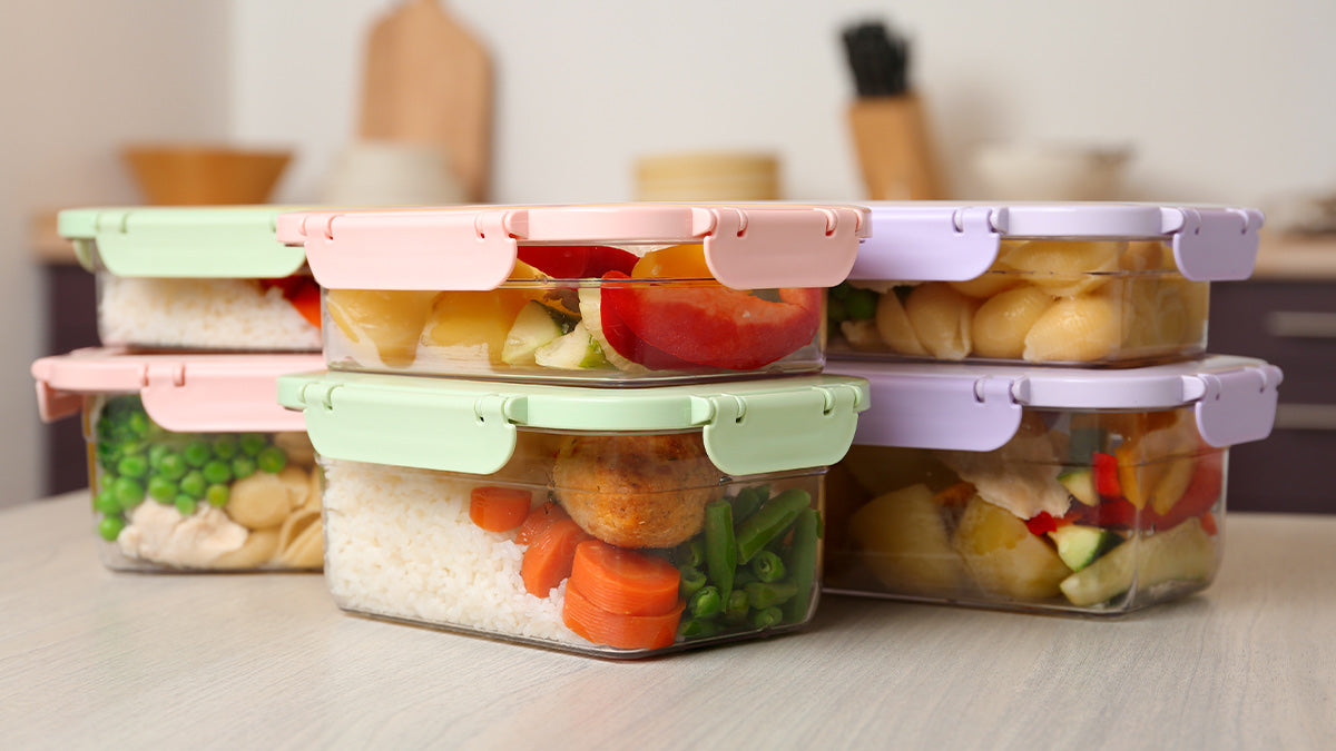 Containers of meal-prepped food