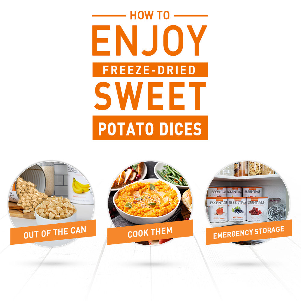 Emergency Essentials® Freeze-Dried Sweet Potato Dices with Peel Large #10 Can