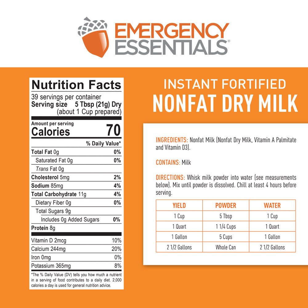 Emergency Essentials® Fortified Instant Nonfat Dry Milk Large (29 Ounces) #10 Can