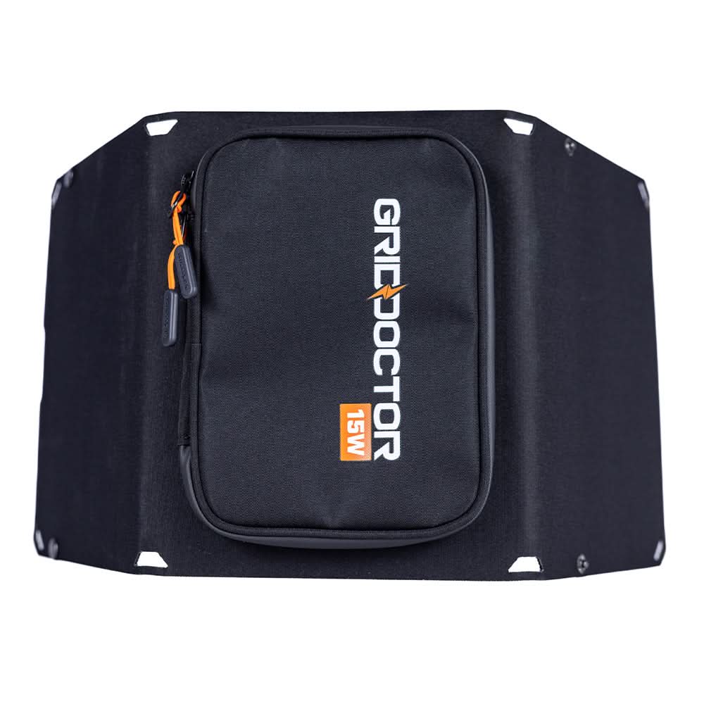Open Grid Doctor 15W Solar Panel with integrated zippered storage pouch