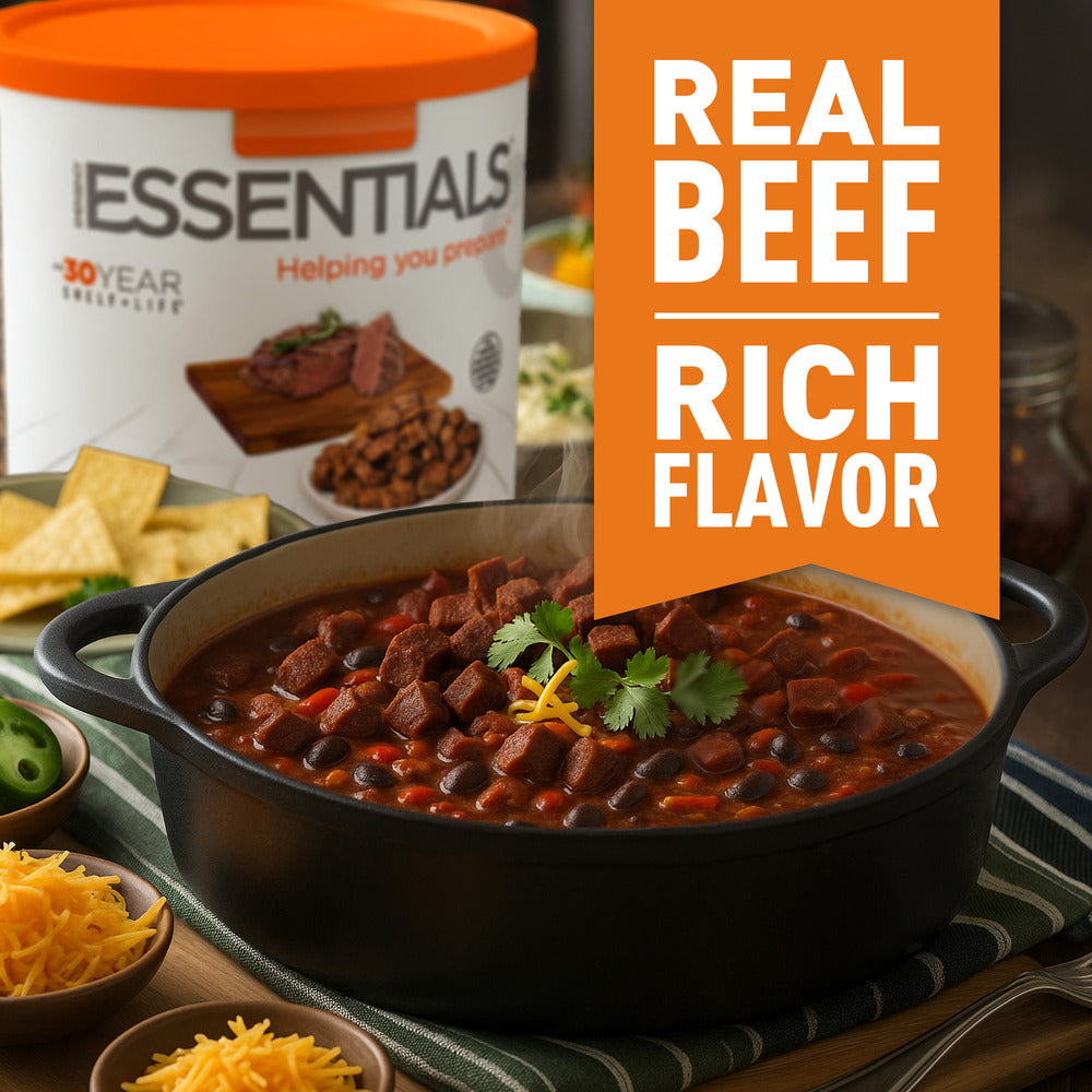 Casserole dish with chili and tortilla chips, with beef dices