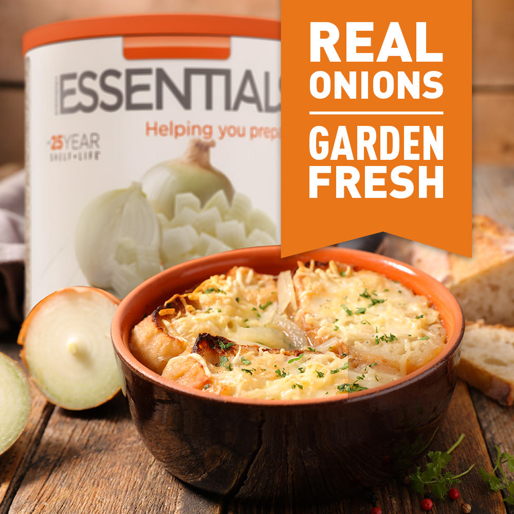 Bowl of onion dish with chopped onions next to it