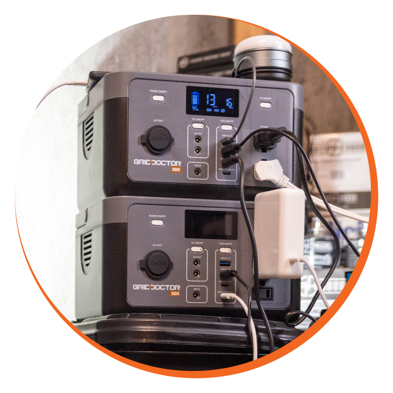 Two Grid Doctor 300s powering several devices