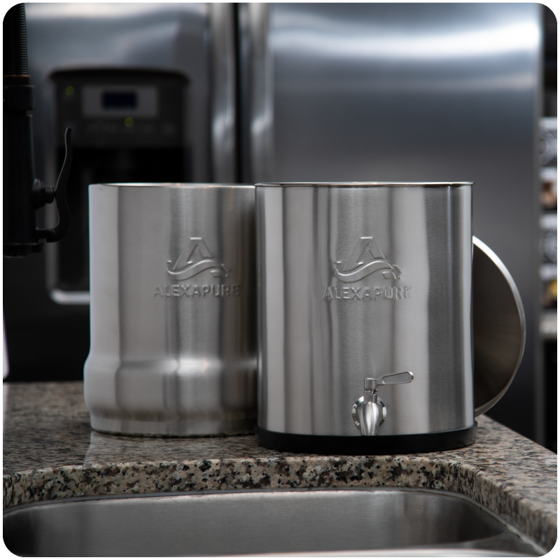Alexapure Pro canisters sitting on a kitchen counter
