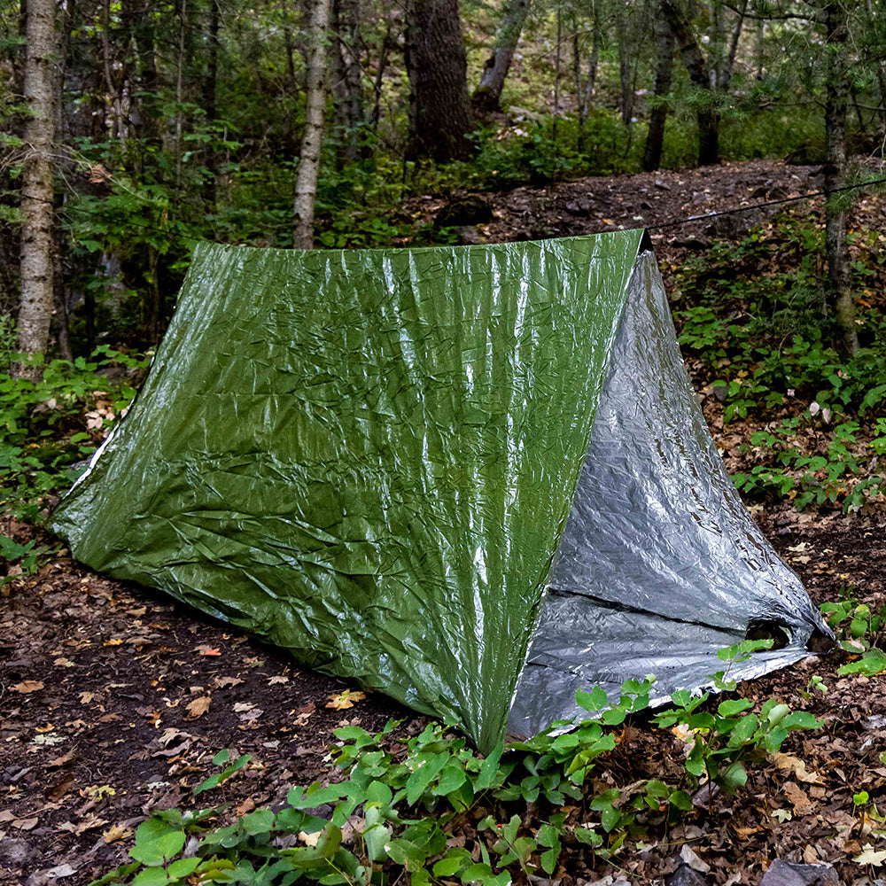 Ready Hour Army Green Nylon Emergency Tent with Survival Whistle