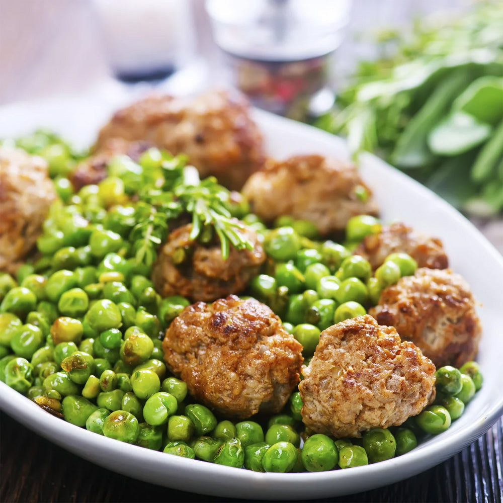 Prepared freeze-dried green peas served in a bowl
