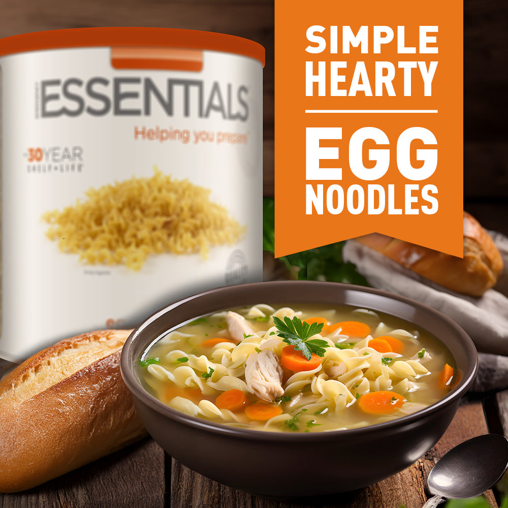 Bowl of soup with egg noodles and vegetables