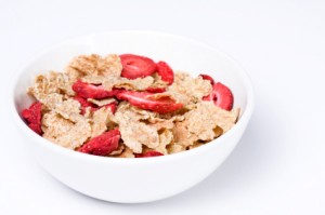 Cereal with dried strawberry slices