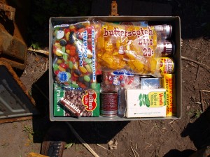 Foodstuff supplies stocked in a fallout shelter 50 years ago.