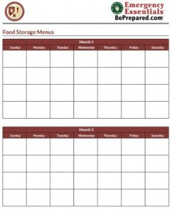 Food Storage Menu