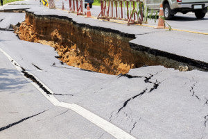 Cracked road after earthquake at Chiang Rai Province, Thailand