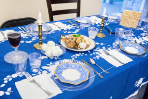 Table set for a traditional Passover meal.