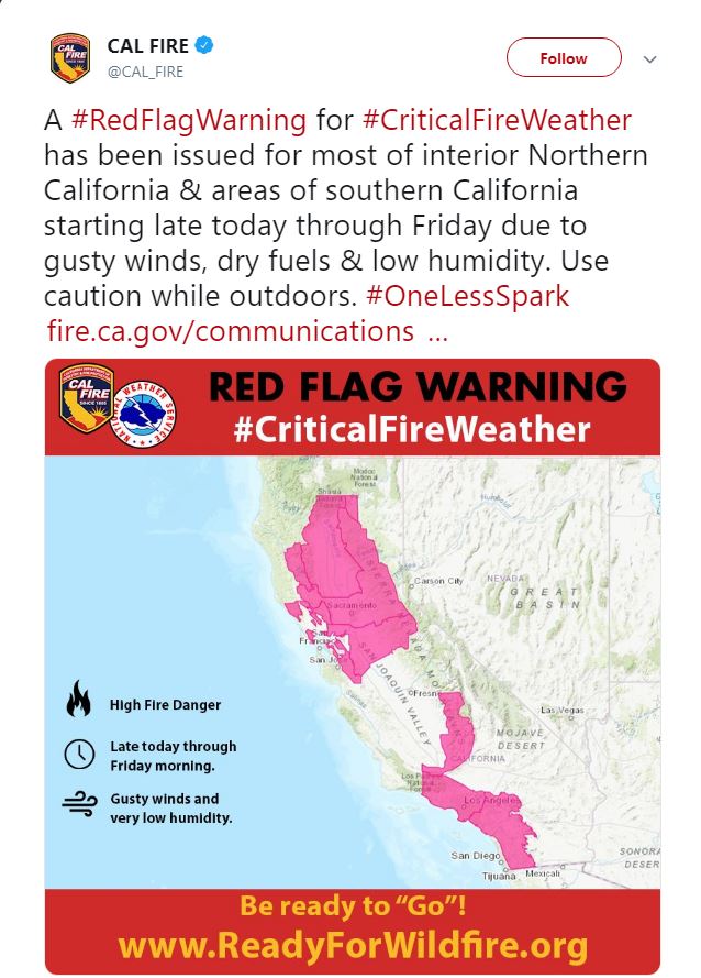 Cal Fire Red Flag Warning Twitter