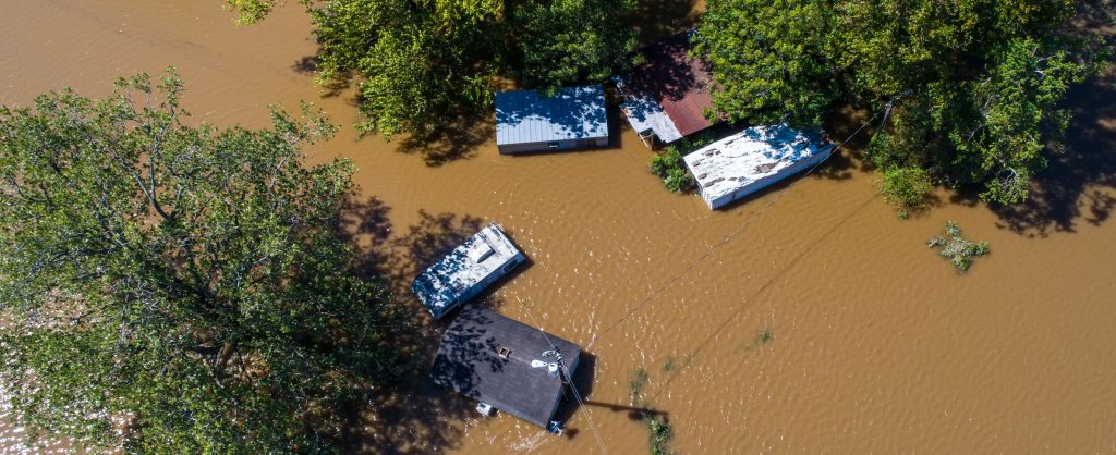 Floodwaters inundate a neighborhood