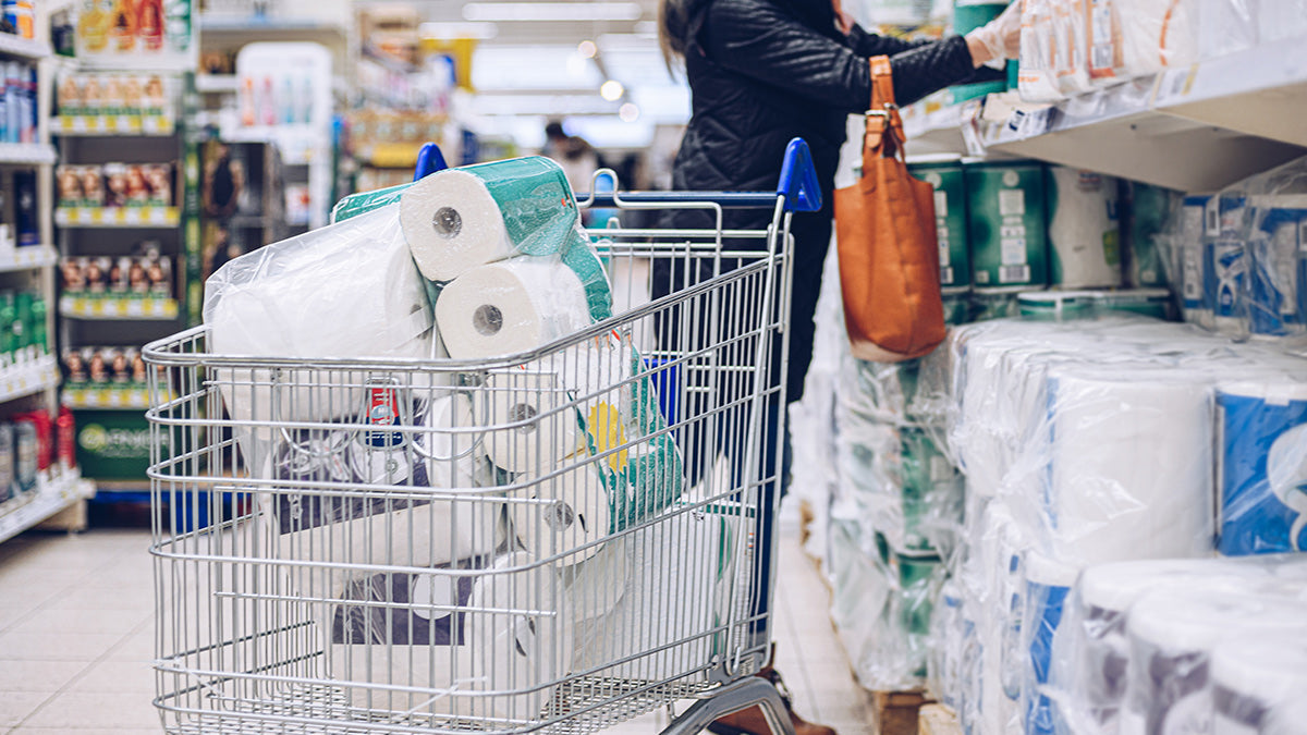 Buying bath tissue at the grocery store