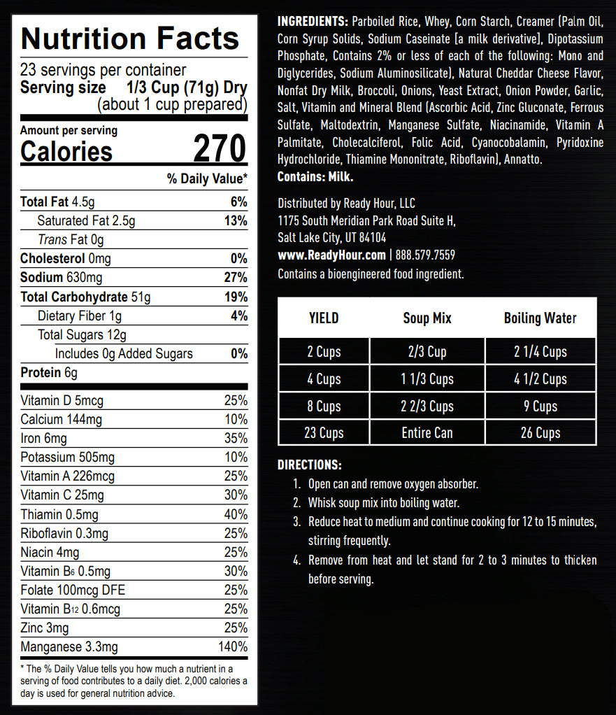 NEW - Ready Hour Cheesy Broccoli and Rice Soup #10 Can (23 servings)