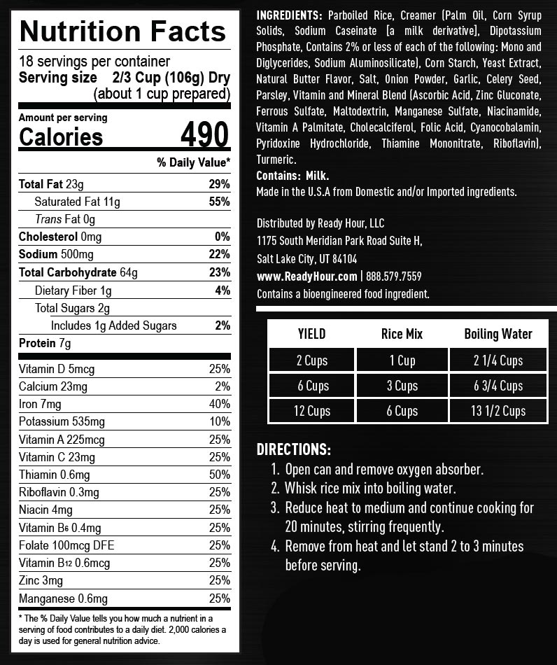 NEW - Ready Hour Creamy Chicken Flavored Rice #10 Can (18 servings)
