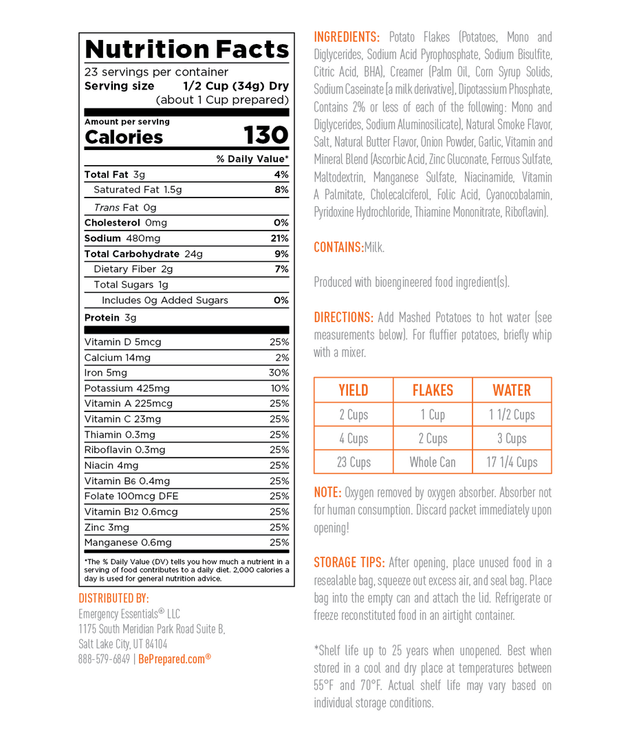 Emergency Essentials® Complete Instant Mashed Potatoes Large #10 Can