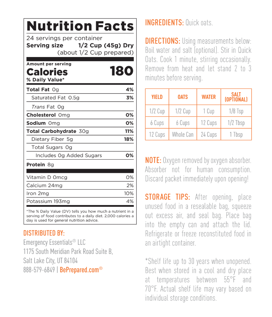 Emergency Essentials® Quick Oats Large #10 Can