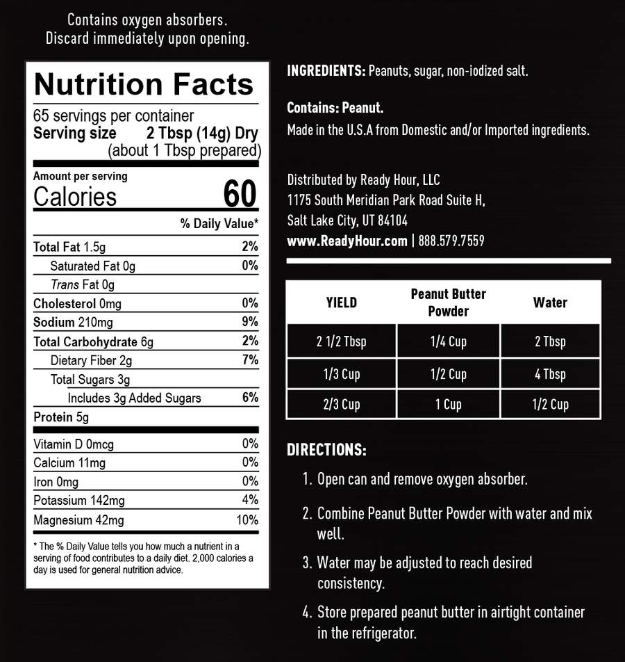 Ready Hour Peanut Butter Powder #10 Can