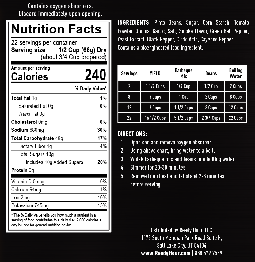 Ready Hour BBQ Baked Beans #10 Can (22 Servings)