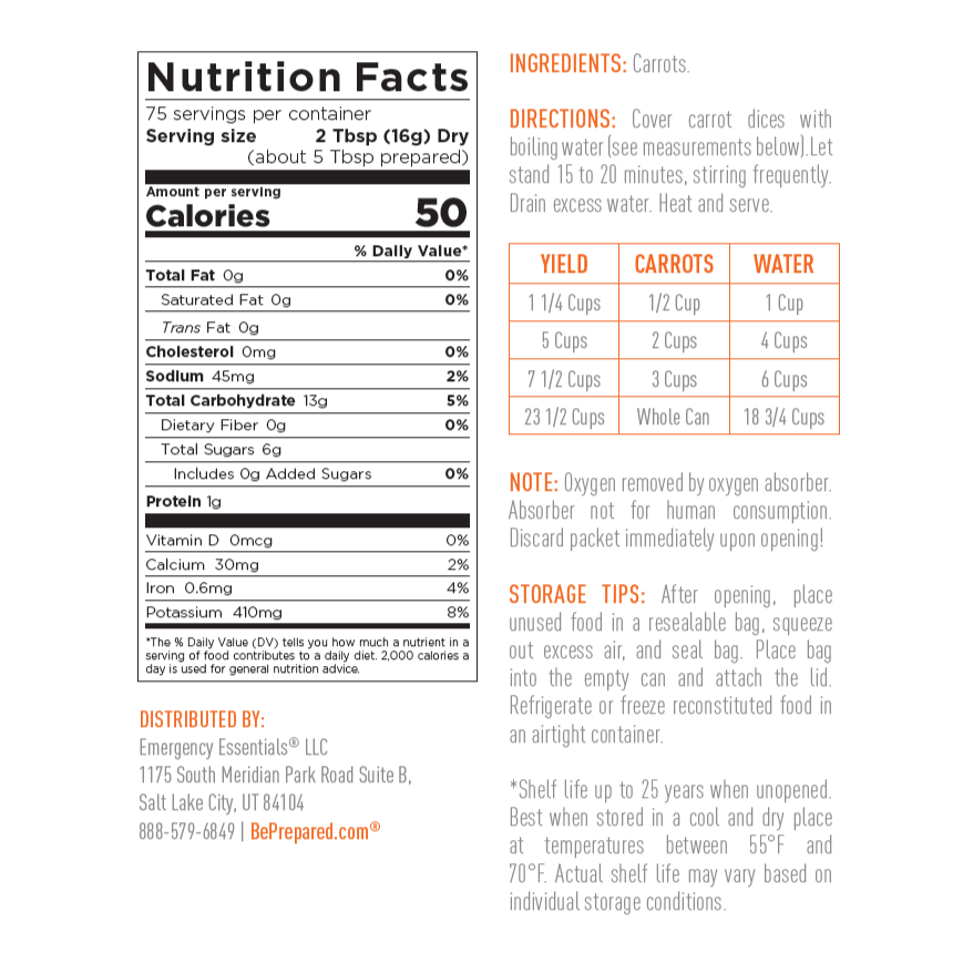 Emergency Essentials® Carrot Dices Large #10 Can