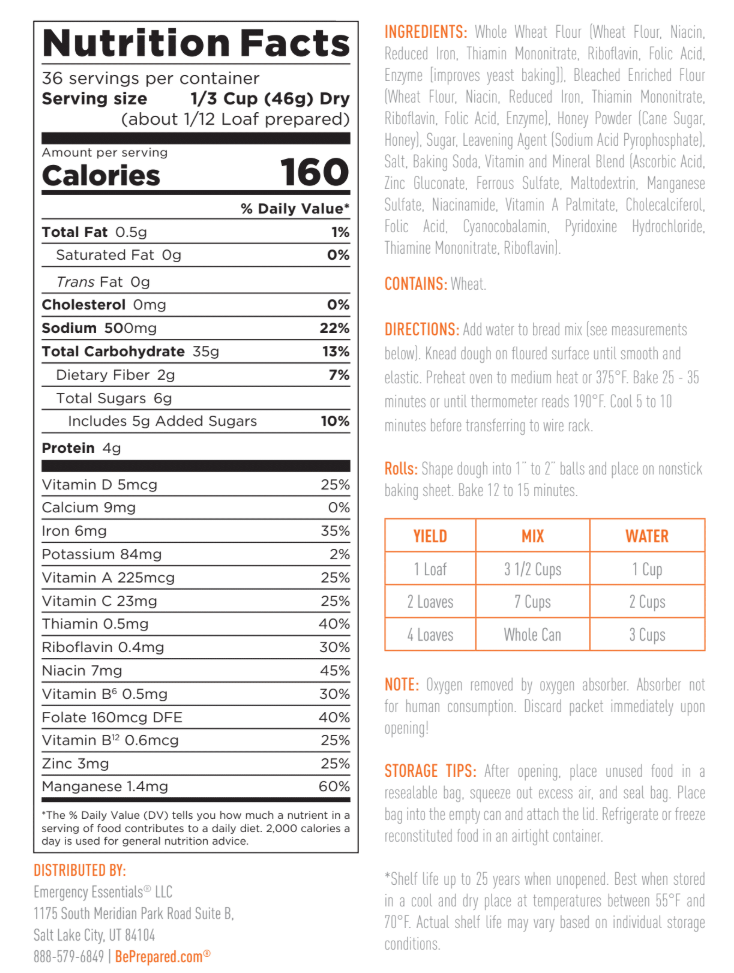 Emergency Essentials® Honey Wheat Bread Large #10 Can