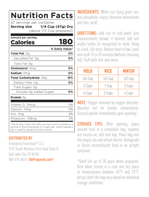 Emergency Essentials® White Rice Large #10 Can