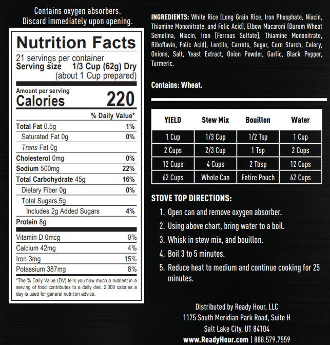 NEW - Ready Hour Traveler's Stew #10 Can (21 servings)