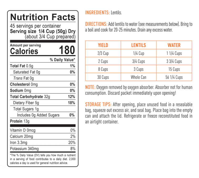 Emergency Essentials® Lentils Large #10 Can