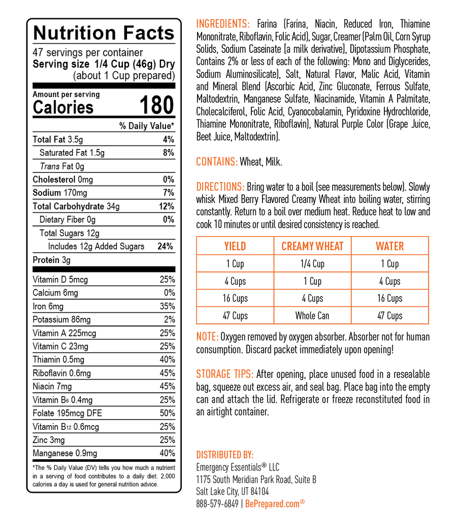 Mixed Berry Flavored Creamy Wheat #10 Can
