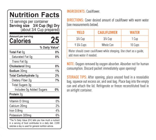 Emergency Essentials® Freeze-Dried Cauliflower Large #10 Can