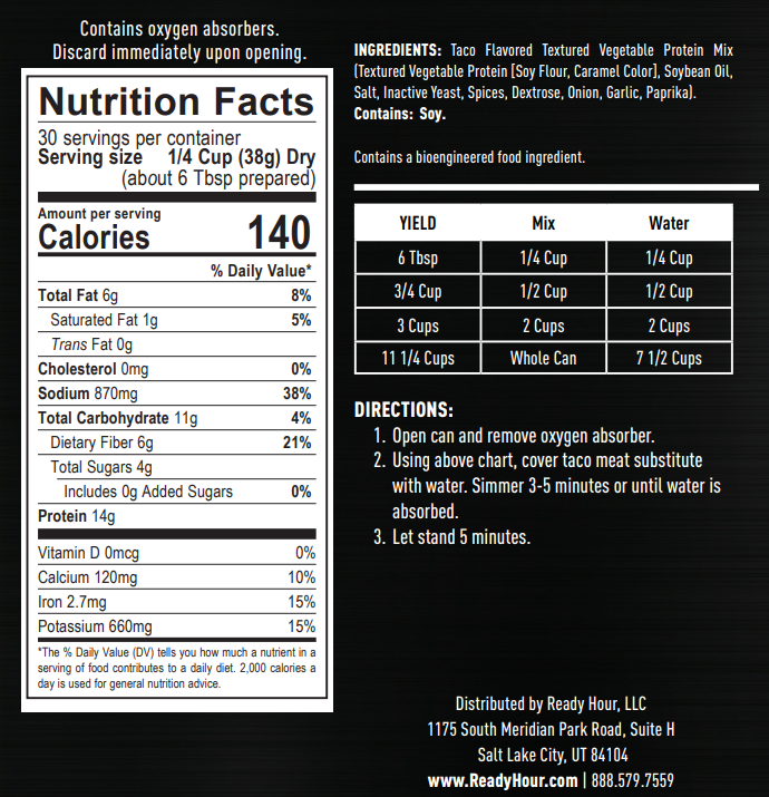 Vegetarian Taco Meat Substitute #10 Can (30 servings)