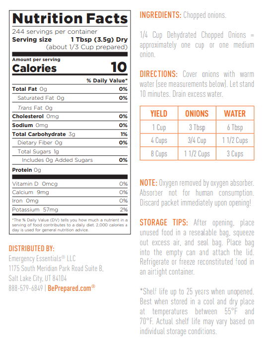 Emergency Essentials® Dehydrated Chopped Onions Large #10 Can