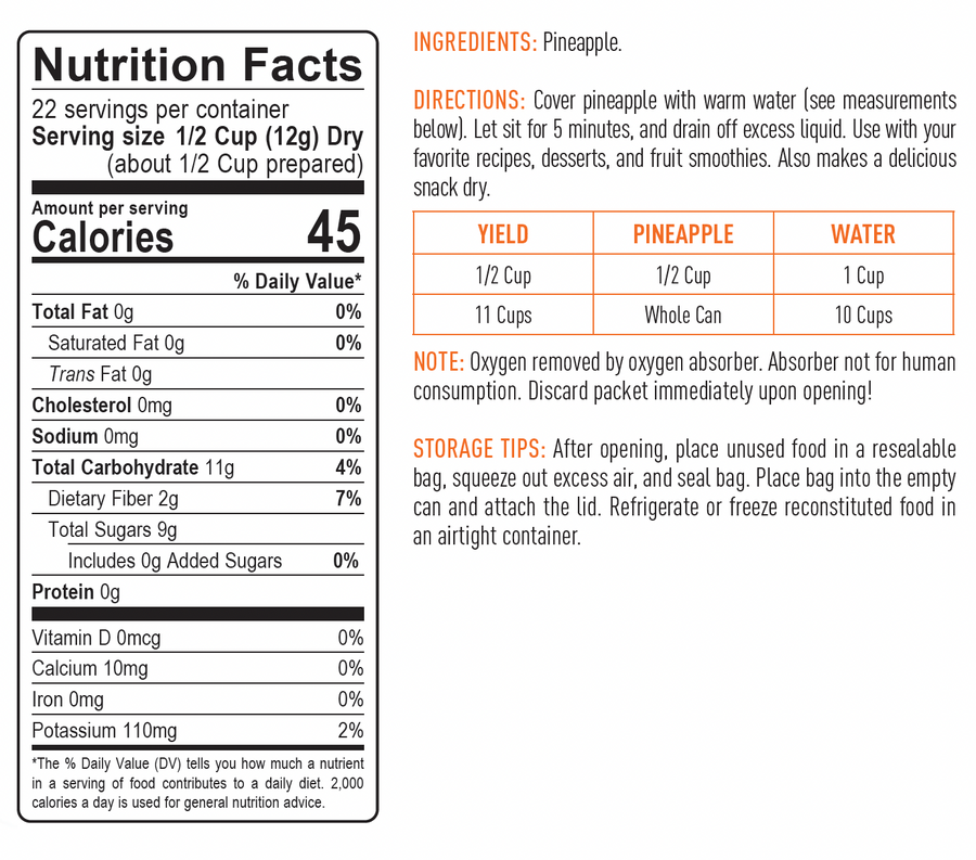 Emergency Essentials® Freeze-Dried Pineapple Dices Large  #10 Can