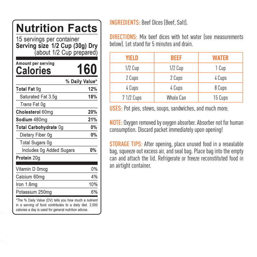 Emergency Essentials® Freeze-Dried Beef Dices Large #10 Can (Cooked)