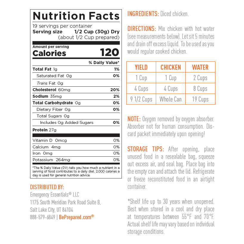 Emergency Essentials® Freeze-Dried Cooked White Chicken Large #10 Can