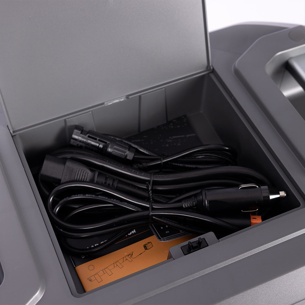 Grid Doctor carrying case opened to show included cables and charging accessories