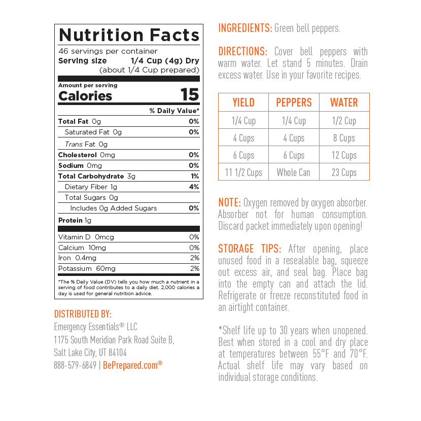 Emergency Essentials® Freeze-Dried Green Bell Pepper Dices Large Can