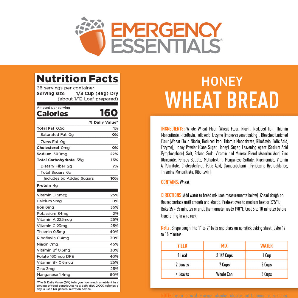 Emergency Essentials® Honey Wheat Bread Large #10 Can*