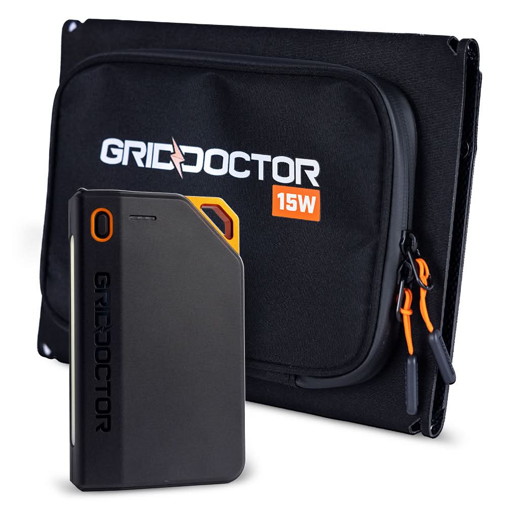 Grid Doctor 65W Power Bank with folded 15W Solar Panel carrying case