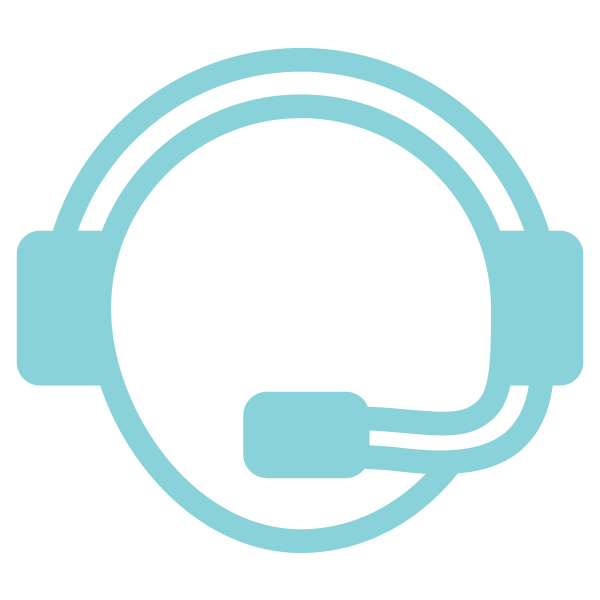 Light blue outline of a headset on a white background