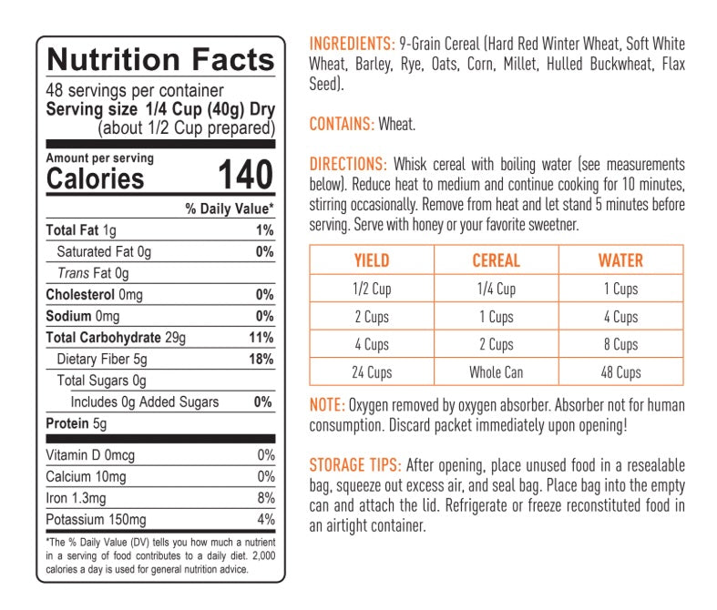 Emergency Essentials® 9-Grain Cereal Large #10 Can