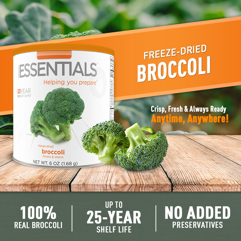 Can of freeze-dried broccoli