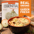 Bowl of onion dish with chopped onions next to it