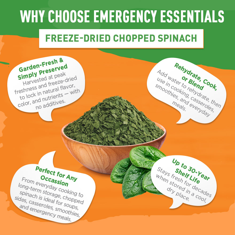 Freeze-dried chopped spinach in a bowl