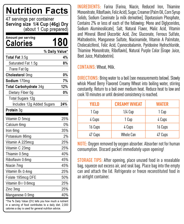 NEW Mixed Berry Flavored Creamy Wheat #10 Can