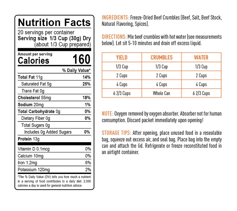 Emergency Essentials® Freeze-Dried Beef Crumbles Large #10 Can (Cooked)
