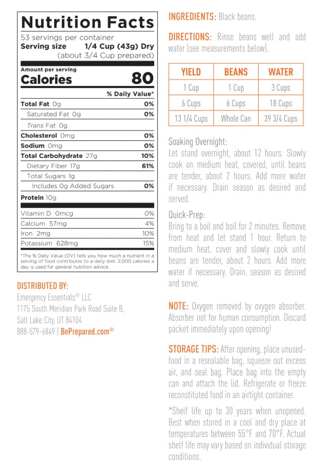 Emergency Essentials® Black Beans Large #10 Can