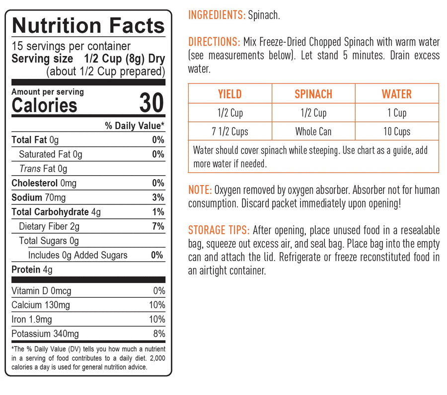 Emergency Essentials® Freeze-Dried Chopped Spinach Large #10 Can